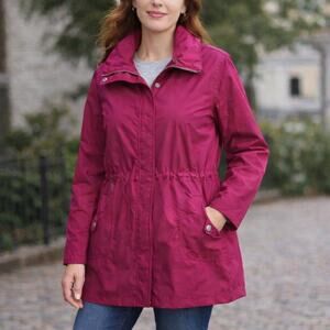 Lands’ End Raspberry Pink Anorak Jacket Women’s M 10–12 Plaid Lined
